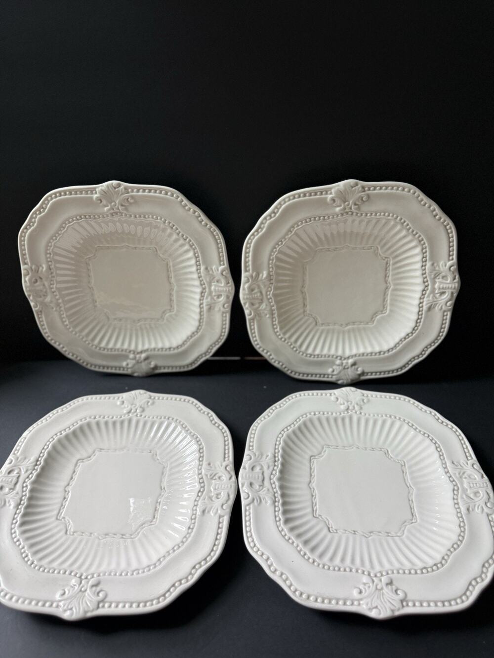 American Atelier At Home Baroque 5286 Ironstone Embossed Dinner Plate 10” (4)